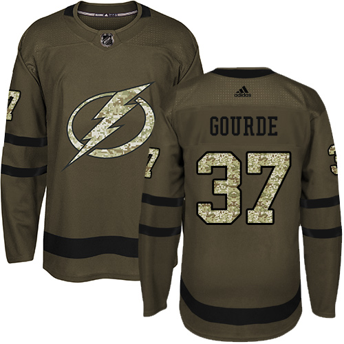 Adidas Tampa Bay Lightning #37 Yanni Gourde Green Salute to Service Stitched Youth NHL Jersey